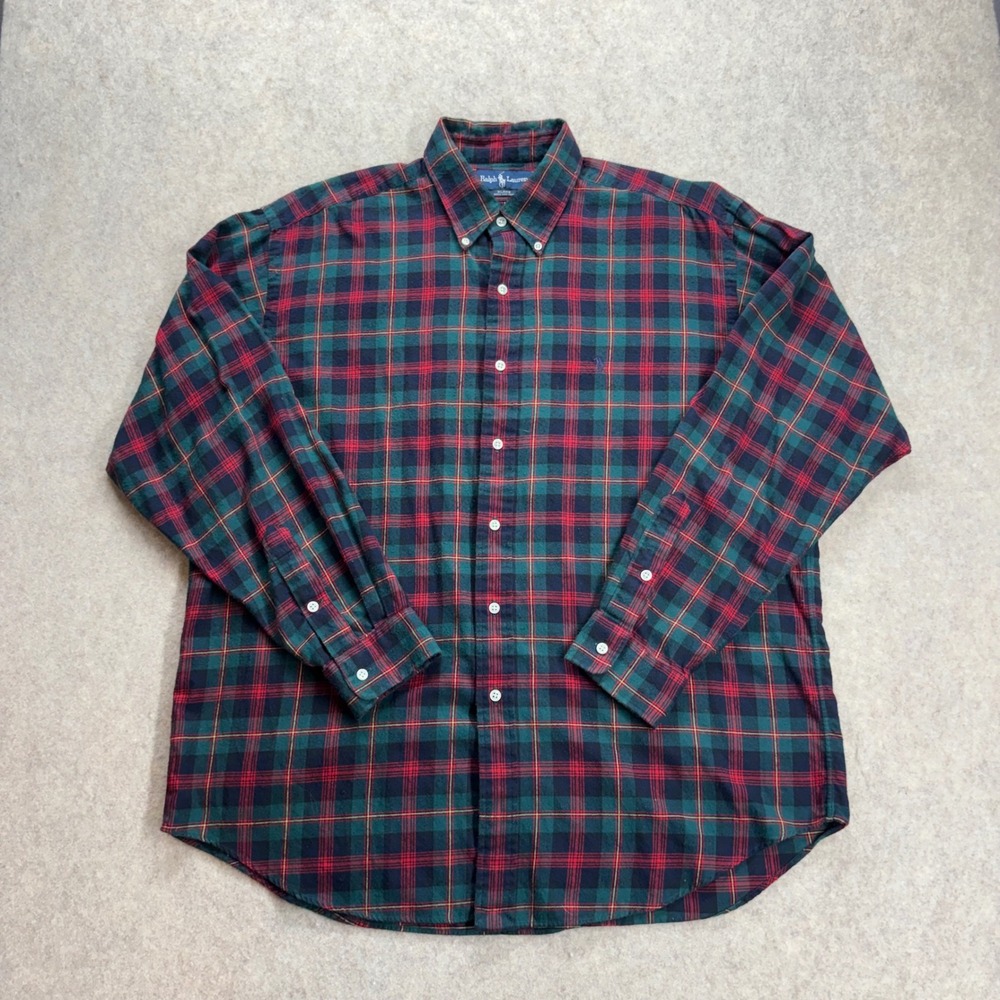Vintage Polo Ralph Lauren Blake Men's Large Plaid Flannel Button Down Shirt  Red
